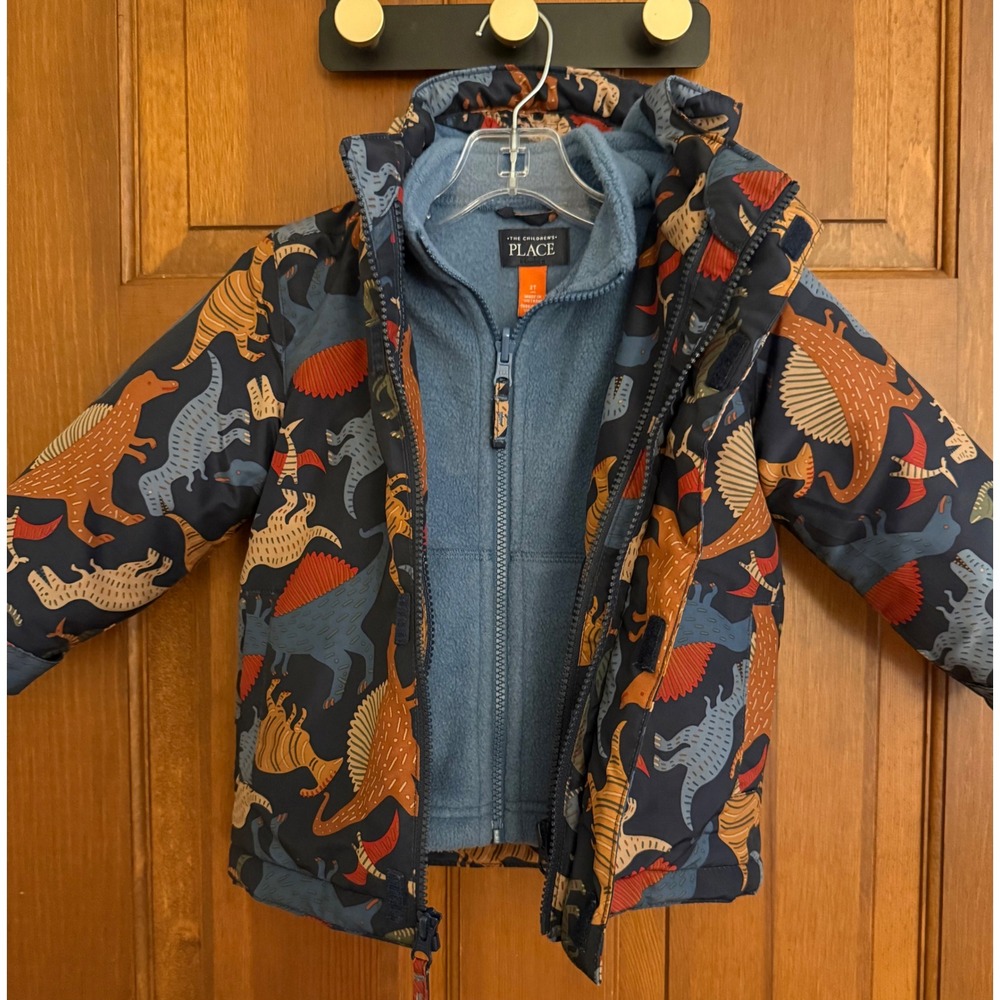 The Children's Place 3-in-1 Toddler Dinosaur Jacket Coat Size 2T Blue Fleece Zip